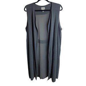 Susan Graver Size Large Liquid Knit Grey Midi Duster Vest Lagen Look Semi Sheer